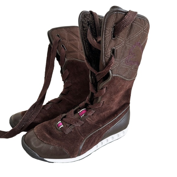 Puma 2000s Vintage Fleece Lined Suede Sneaker Winter Knee Boots Y2K - Picture 4 of 9